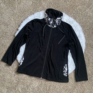 Chico’s Travelers Jacket Slinky Women’s Large Black White Zip Chicos Size 2